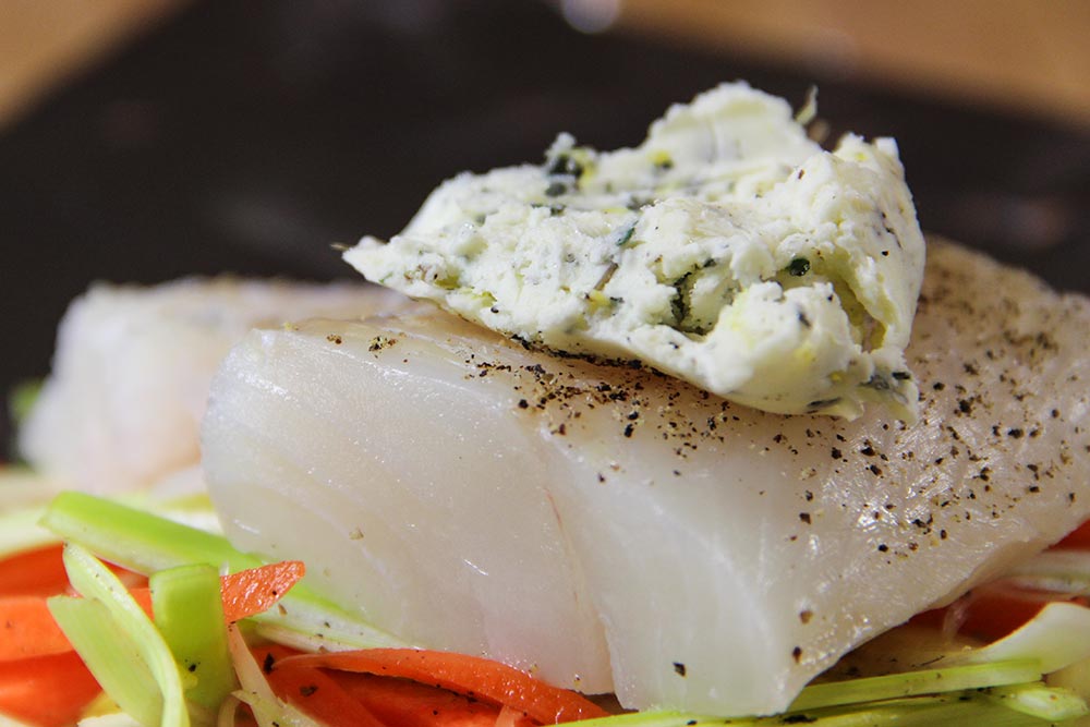 Adding Butter Mixture to Cod Fillets