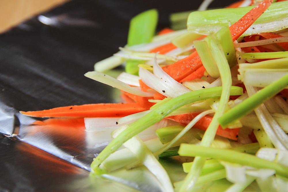 Carrots & Leeks on Tin Foil