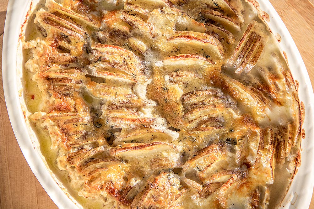 Extra Cheesey Hasselback Potato Gratin