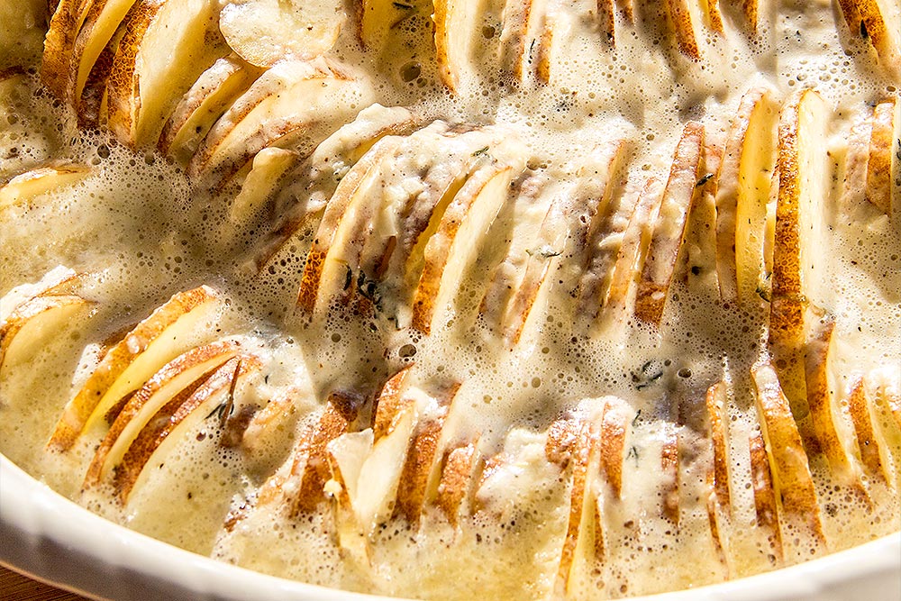 Half-Cooked Hasselback Potato Gratin