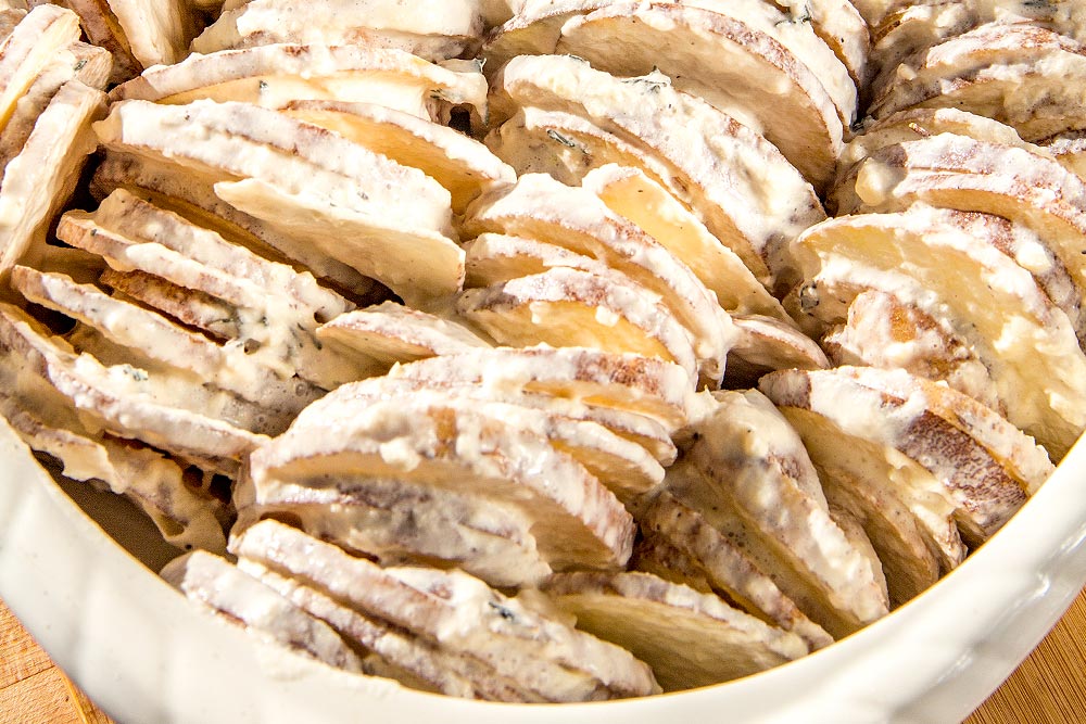 Raw Hasselback Potato Gratin