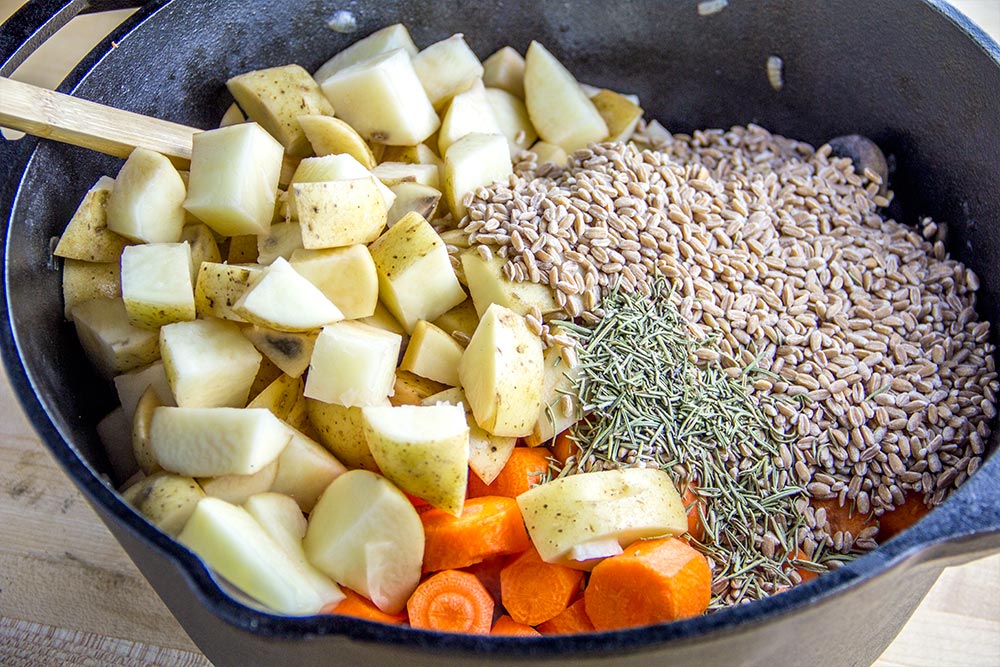 Mushroom Soup Ingredients in Dutch Oven