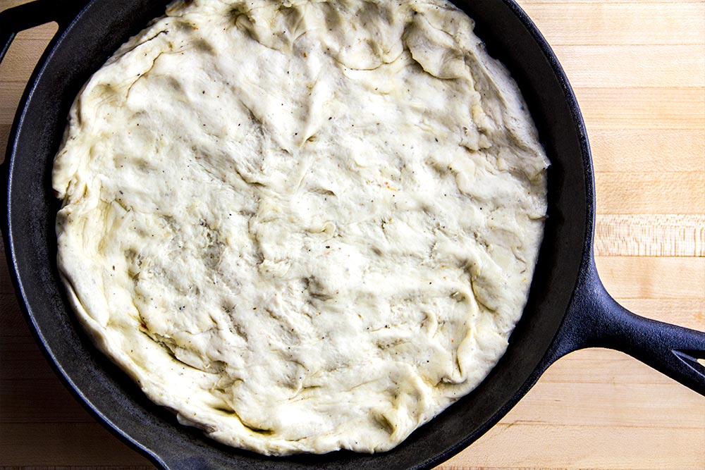 Pizza Dough in Cast Iron Skillet