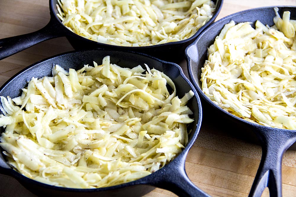 Potatoes in Cast Iron Skillets