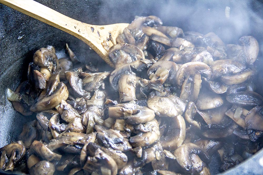 Sauteed Mushrooms in Cast Iron Dutch Oven