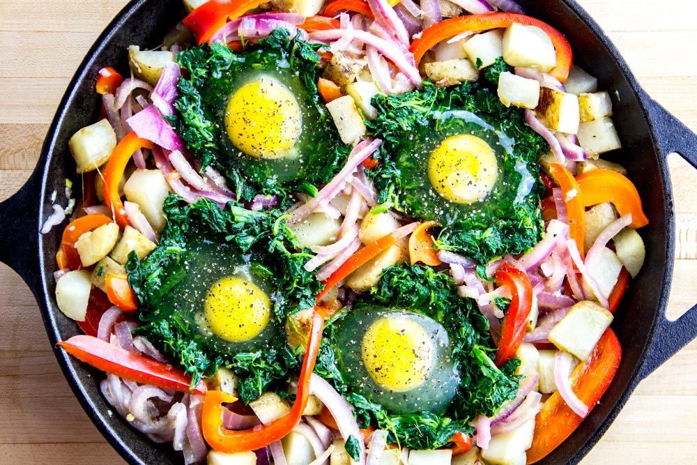 Adding Eggs to Skillet