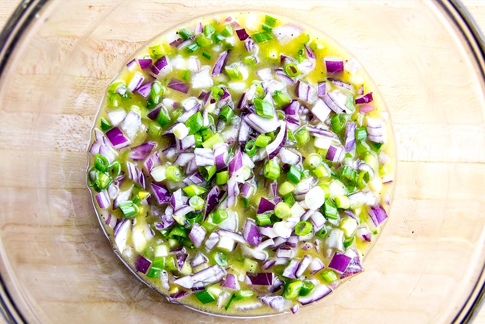 Adding Red Onions & Scallions to Vinaigrette