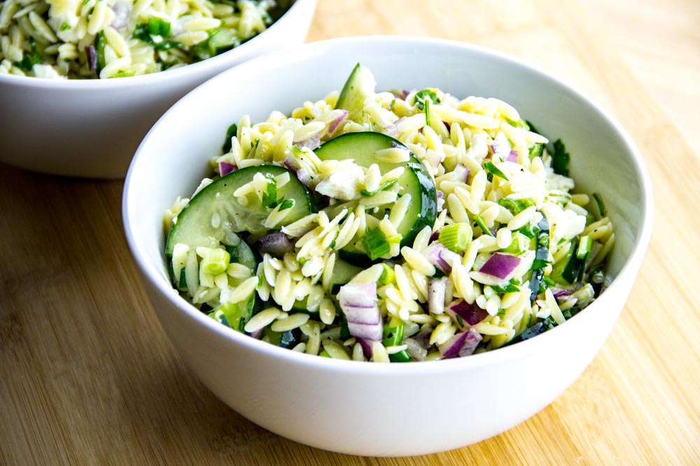 Bowl of Cucumber Orzo Salad