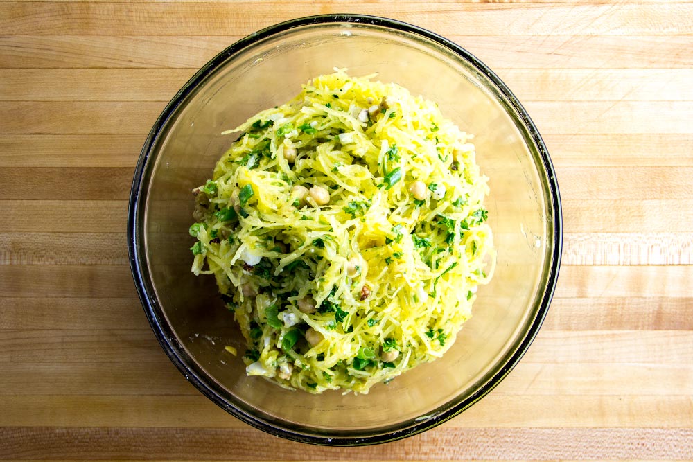 Mixing Spaghetti Squash Salad