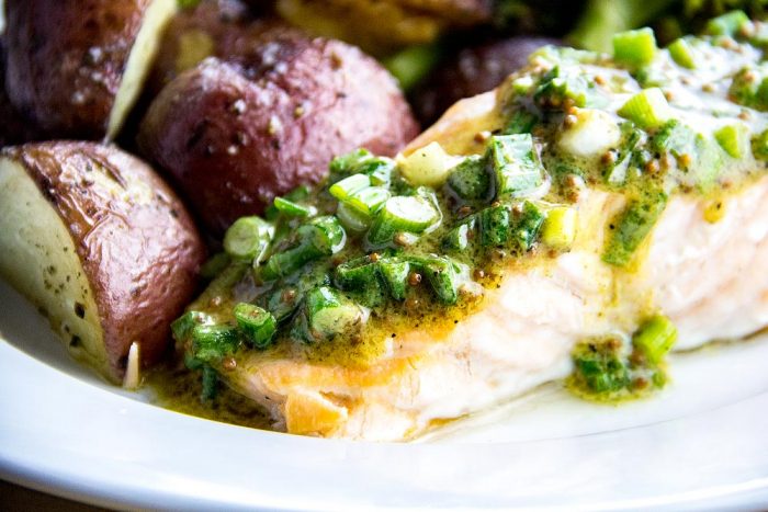 Cast Iron Roasted Salmon with Red Potatoes & Broccoli Recipe