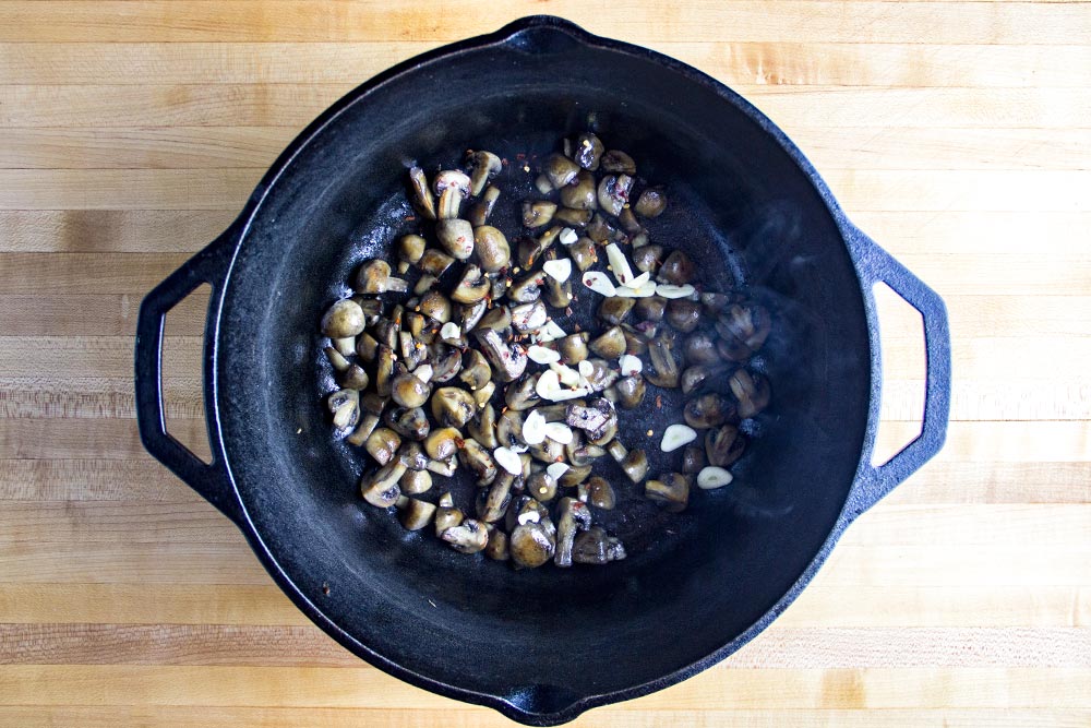 Adding Garlic & Red Pepper Flakes to Dutch Oven