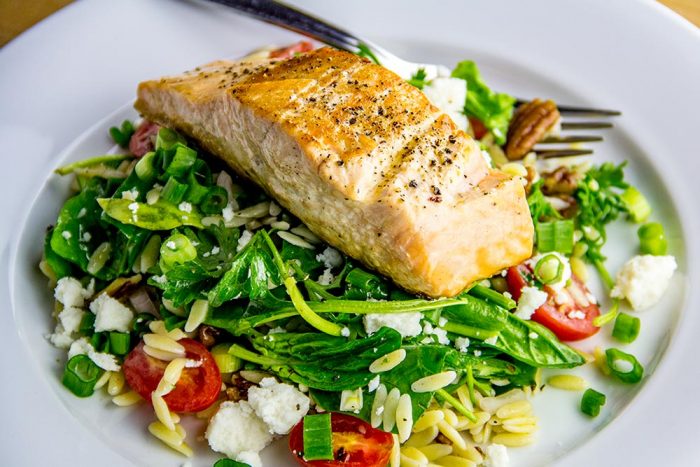 Salmon with Orzo, Baby Spinach & Vinaigrette Recipe