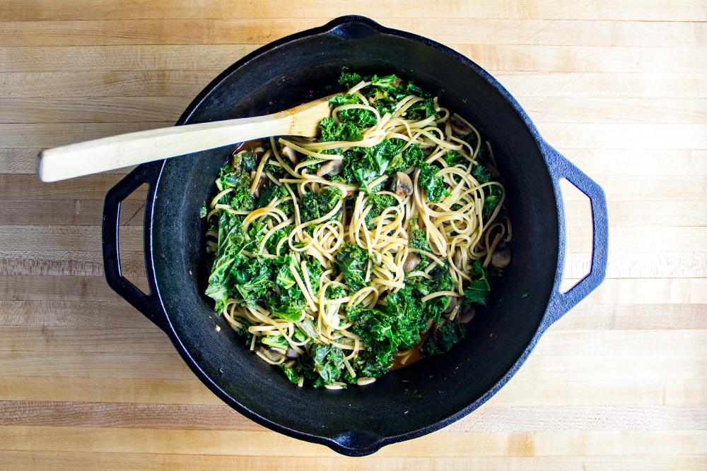 Stirring Kale into Linguine