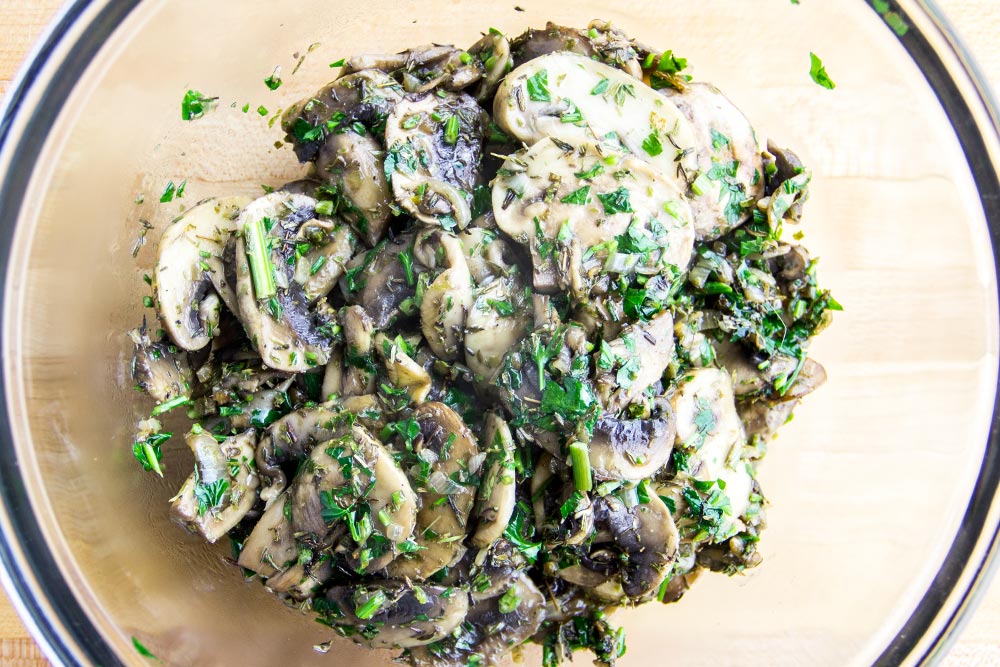 Cooked Mushrooms & Herbs in a Bowl