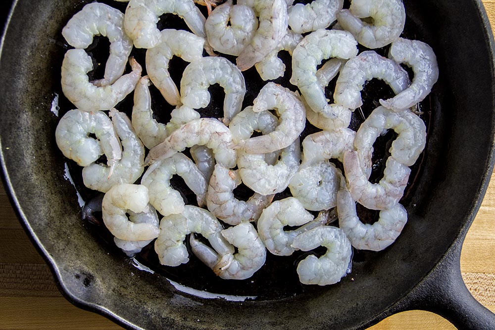 Raw Shrimp in Skillet