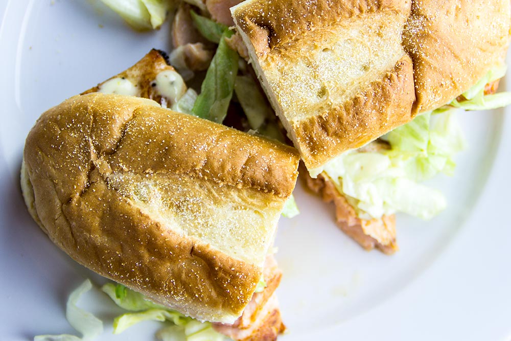 Salmon Fillet Hoagie Cut in Half