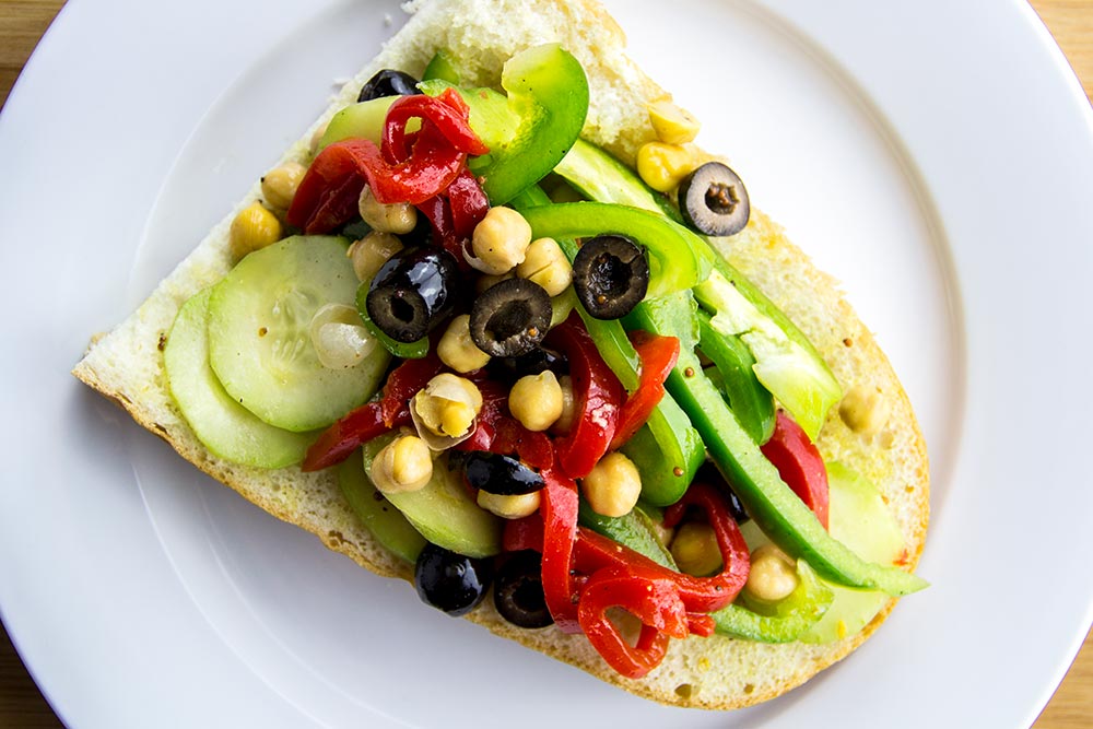 Vegetable Sandwich Filling on French Bread Roll
