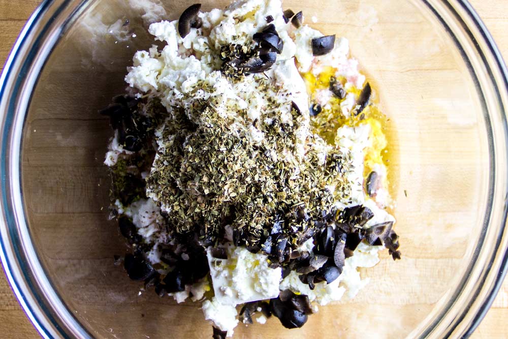 Olive & Feta Cheese Spread in Glass Bowl