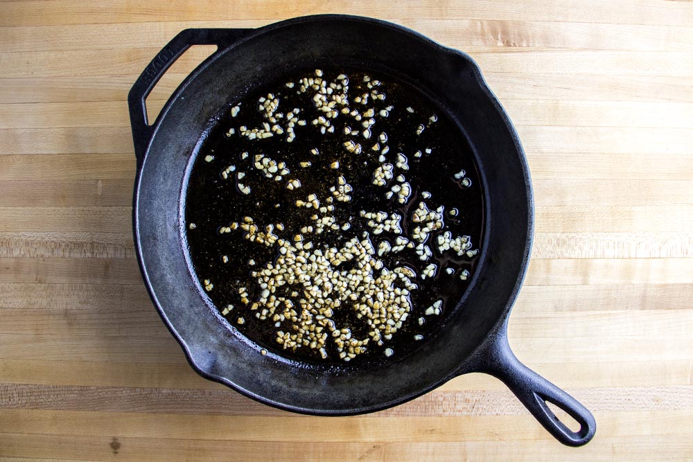 Roasting Minced Garlic in Lodge Cast Iron Skillet
