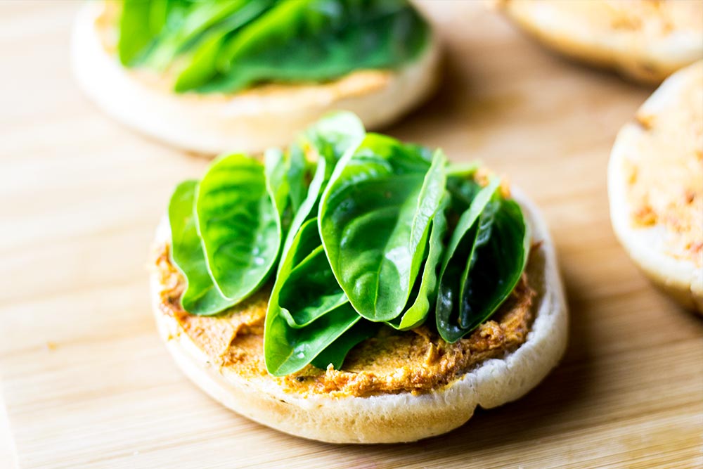 Fresh Basil Leaves on Buns