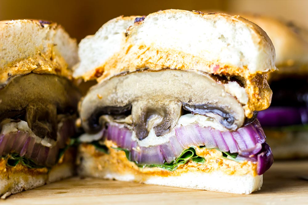 Portobello Mushroom Burger Cut in Half