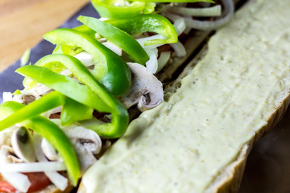 Adding Green Bell Pepper to Sandwich