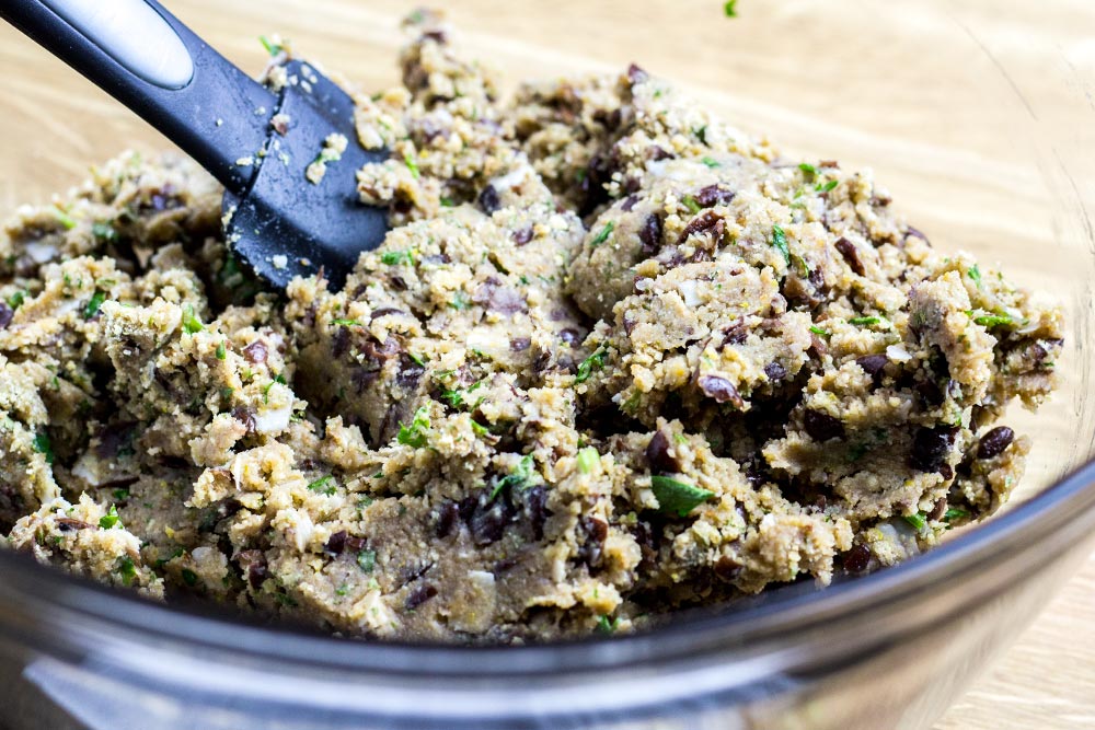 Veggie Burger Ingredients in Large Glass Bowl