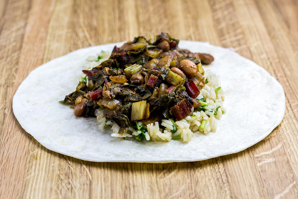Adding Swiss Chard Mixture to Tortilla