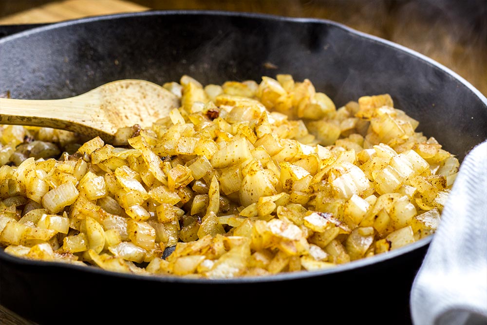 Cooked Onions in Cast Iron Skillet