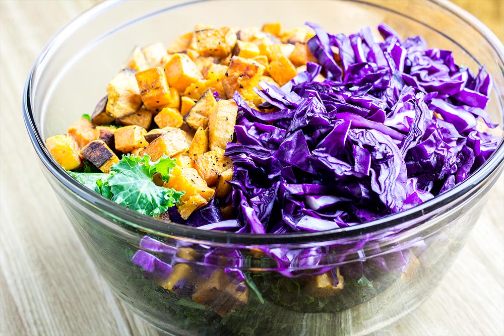 Kale, Sweet Potato & Red Cabbage Salad