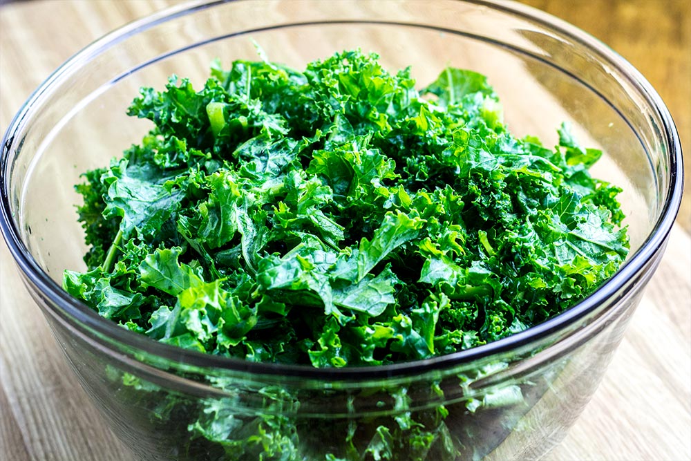 Squeezed Kale in Glass Bowl
