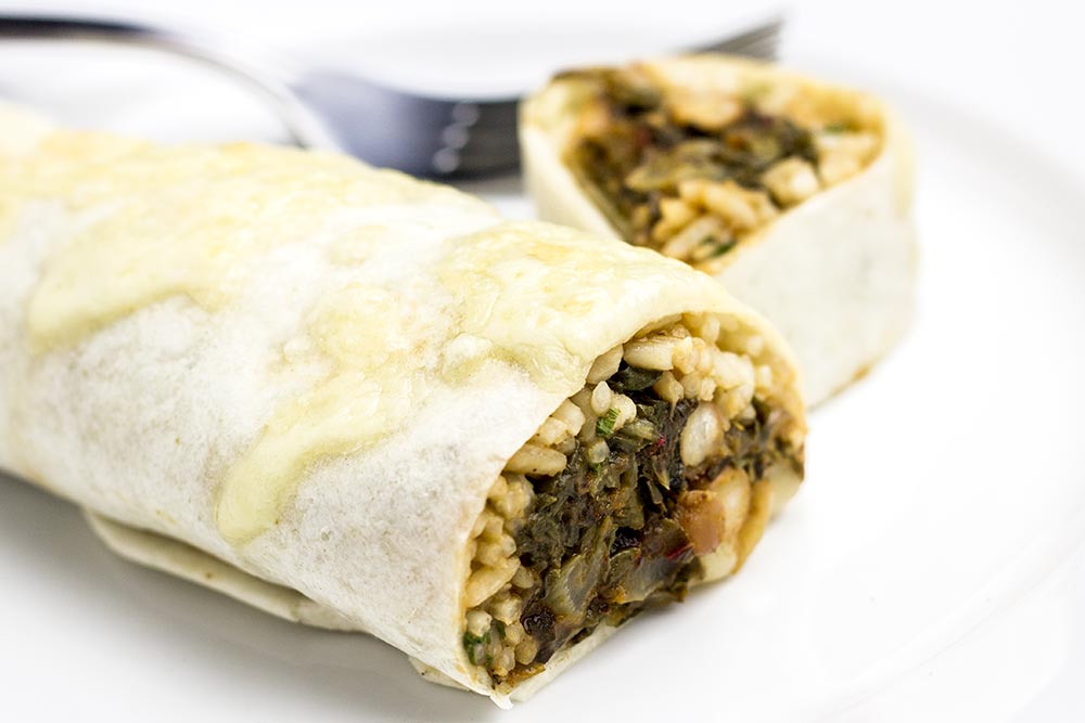 Baked Pinto Bean, Swiss Chard & Garlic Burrito Recipe