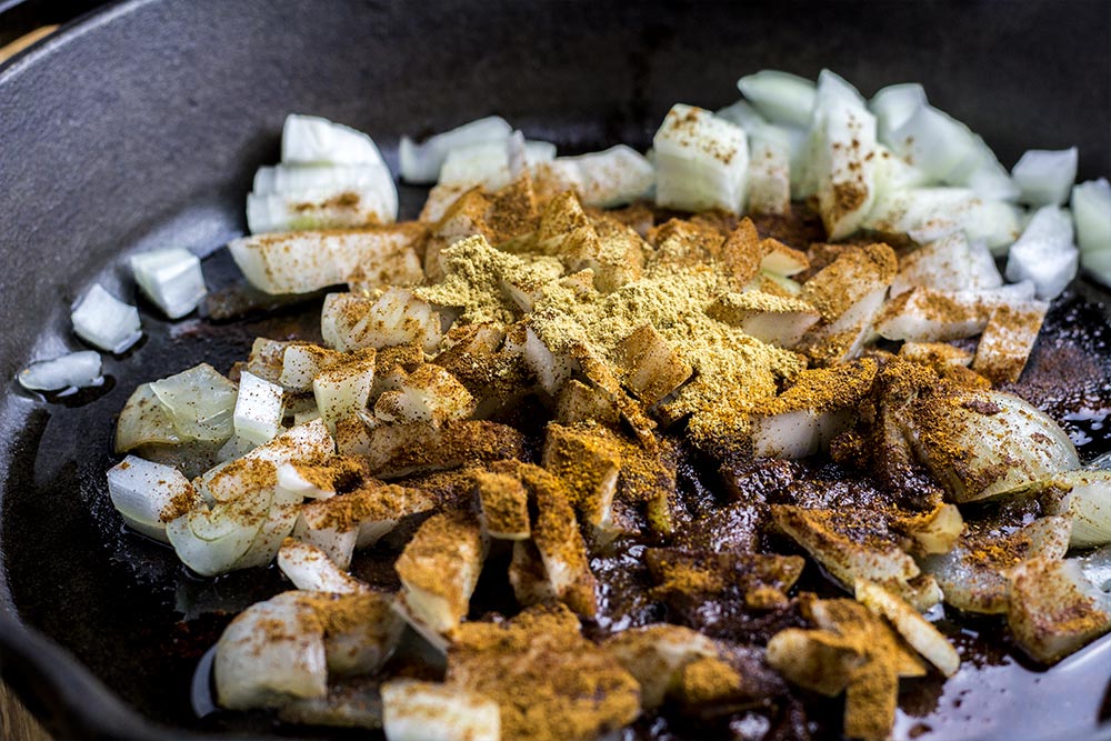 Sauteeing Chopped Sweet Onion & Spices