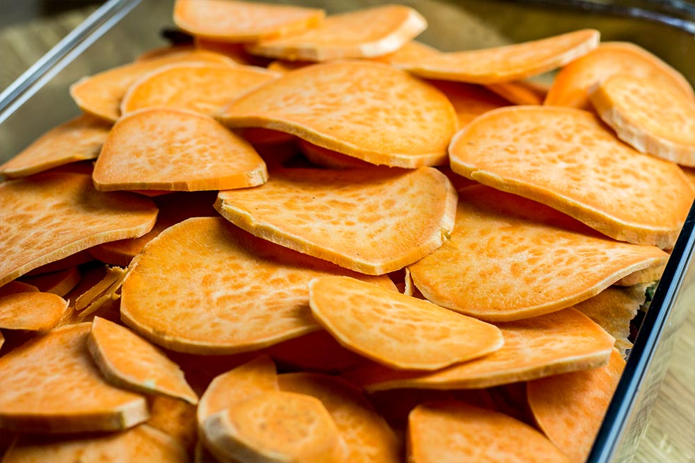 Top Layer of Sweet Potatoes in Casserole