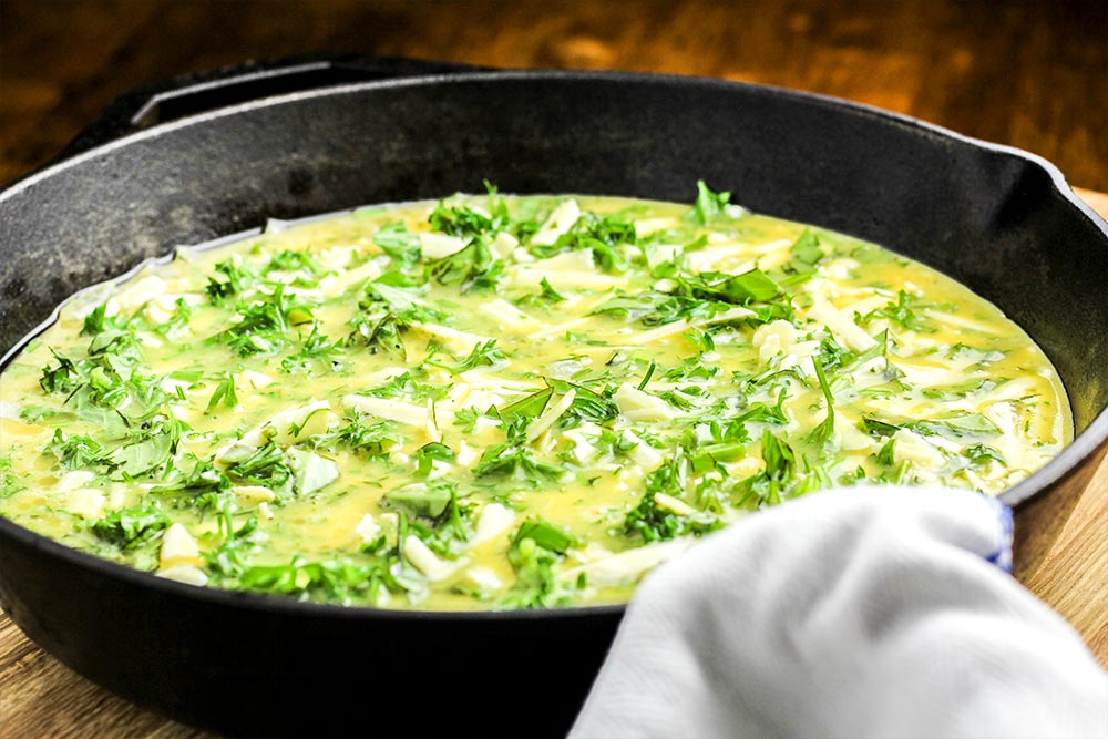 Raw Frittata in Cast Iron Skillet