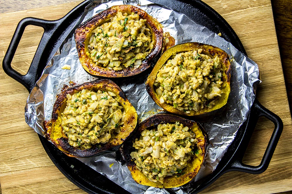 Adding Filling to Halves of Acorn Squash