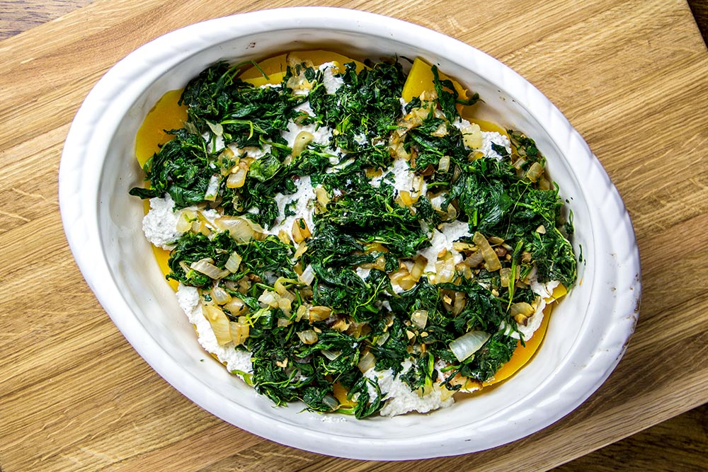 Assembling Butternut Squash Lasagna