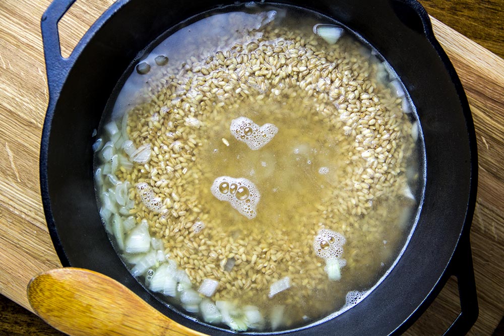 Adding Barley & Water to Dutch Oven