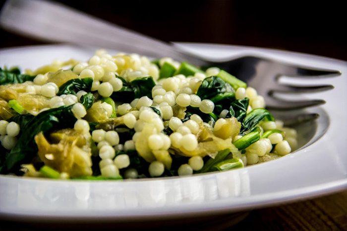 Pearl Couscous with Caramelized Fennel, Onion & Baby Spinach Recipe