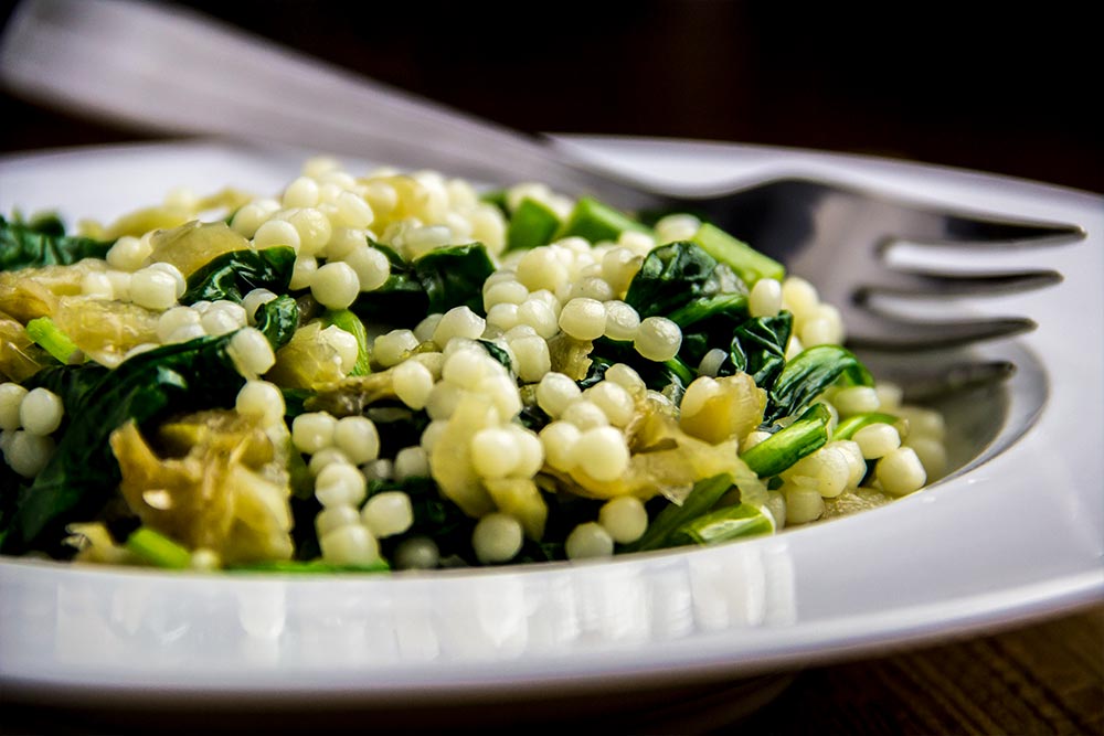 Pearl Couscous with Caramelized Fennel, Onion & Baby Spinach Recipe