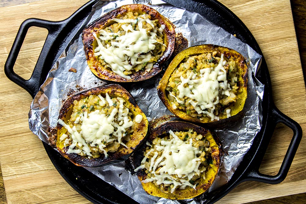 Stuffed Acorn Squash with Barley, Fennel & Parmesan Cheese Recipe