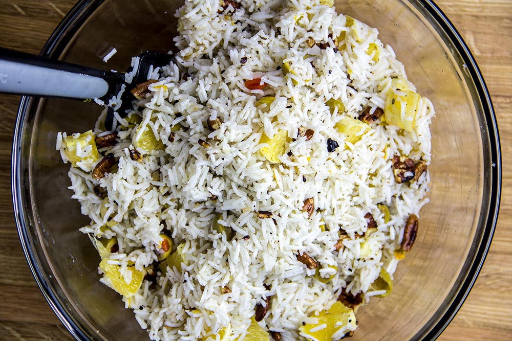 Rice Salad in Large Glass Bowl