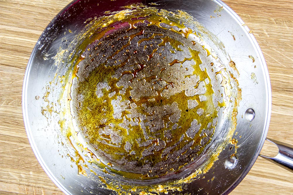 Skillet with Caramelized Sugar In It