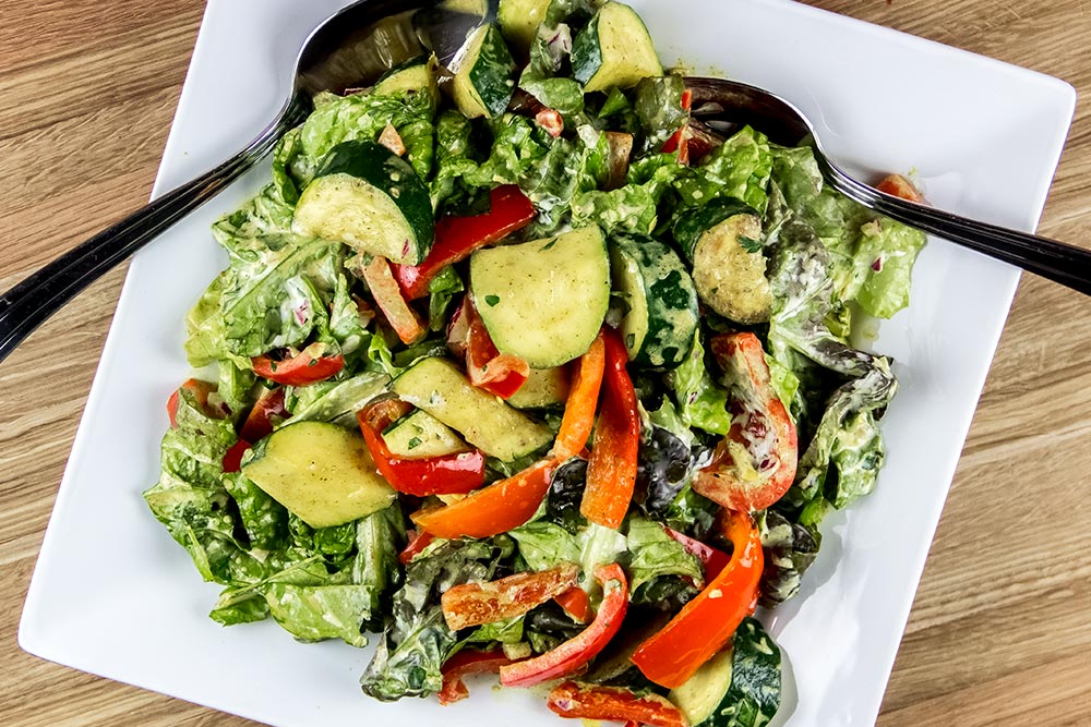 Curry Yogurt Vinaigrette Salad with Zucchini and Red Bell Pepper