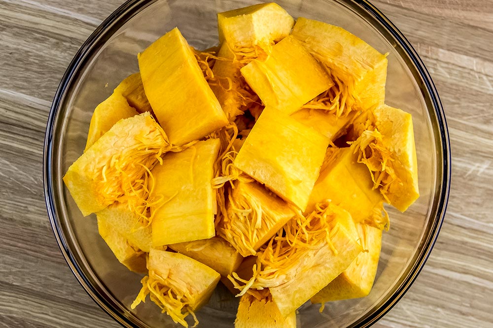 Pieces of Pumpkin in Large Glass Bowl