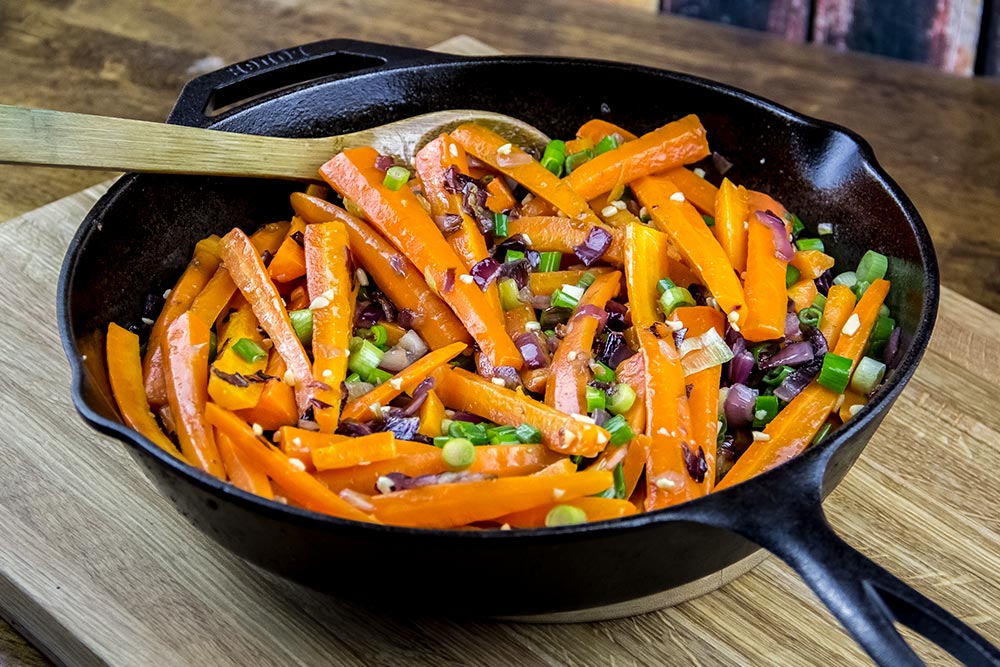 Mixed Warm Vegetables in Cast Iron Skillet