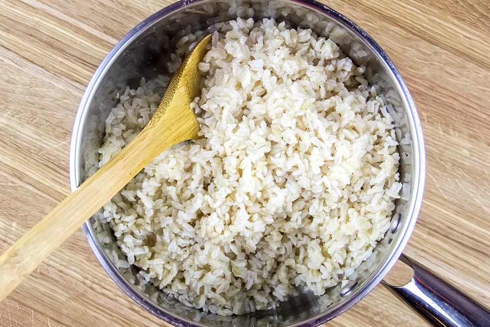 Cooked Brown Rice in Medium Sized Saucepan