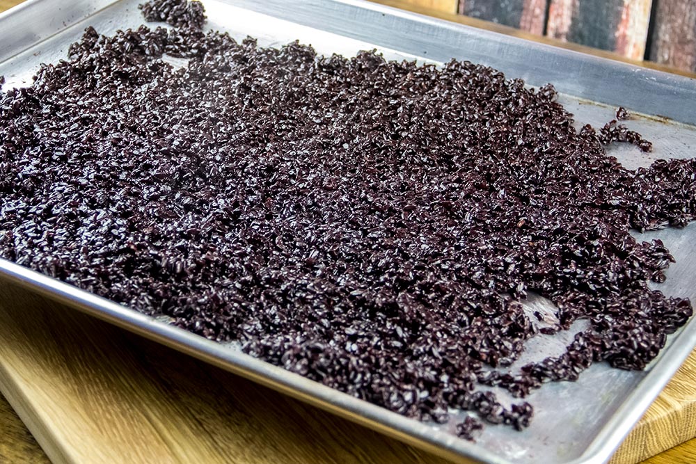 Cooling Black Rice on Large Baking Sheet