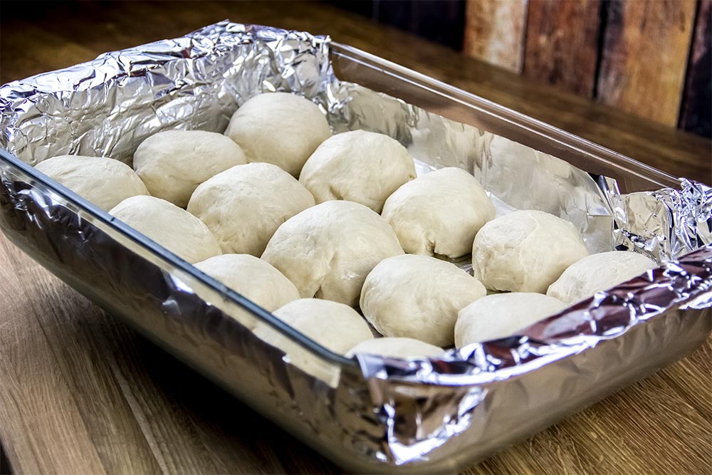 Dough Balls in Foil Lined Casserole Dish