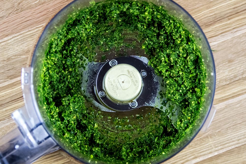 Basil Pesto in Food Processor